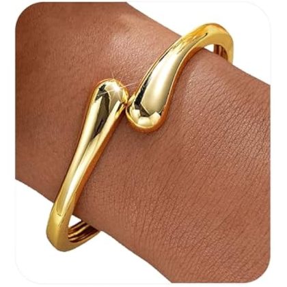 Gold Bangle Bracelets for Women Teens Trendy Chunky Adjustable Twist Cuff Bracelet Jewelry Gifts