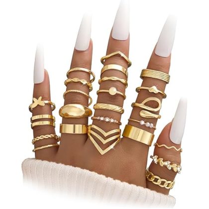 25 Pcs Gold Knuckle Ring Set for Women, Chunky Stackable Finger Midi Rings, Silver Simple Stacking Cute Rings Pack Trendy Stuff Jewelry Gift