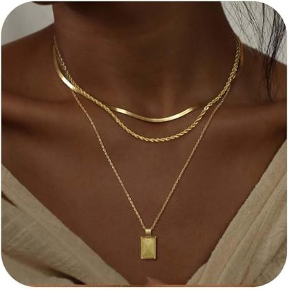 Layered Gold Silver Necklaces for Women, Stackable Stack 14K Real Gold Plated Silver Chain Necklace Diamond Circle CZ Layering Pendant Necklaces Trendy Gold Jewelry Set Gifts