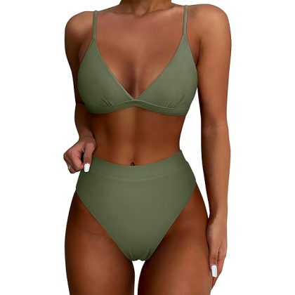 Women High Waisted High Cut Bikini Set Sexy Triangle Two Piece Swimsuits