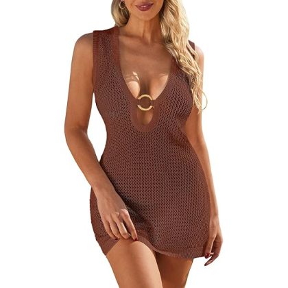 Womens Crochet Cover Ups Knit Hollow Out Sleeveless Dress Swimsuit Bathing Suit Coverup 2025 for Beach Pool