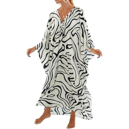 Women Animal Print Kaftan Dresses Plus Size Swimsuit Coverup 2025 Summer Bathing Suit Caftan Loungewear Beach Dress
