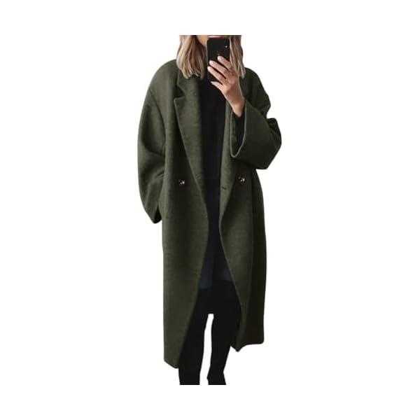 Women's Winter Double Breasted Wool Coat Long Sleeve Notch Lapel Long Trench Coat