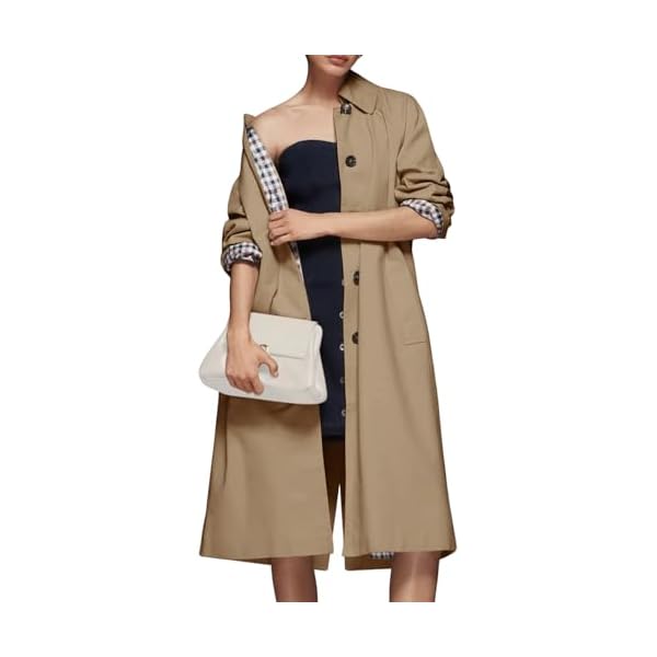 Womens Long Trench Coat Single Breasted Lapel Plaid Lined Oversized Windproof Fashion Autumn Winter Outerwear