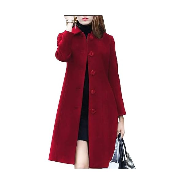 Women's Lapel Single Breasted Mid-Long Classic Solid Color Slim Fit Wool Blend Coat