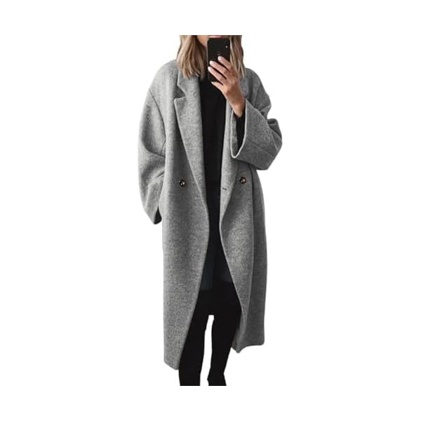 Women's Winter Notch Lapel Double Breasted Pea Coat Wool Blend Long Sleeve Casual Long Trench Coat