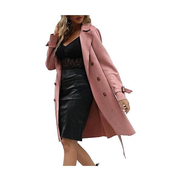 Womens Faux Suede Leather Jacket Spring and Winter Fashion Long Trench Coat, Lightweight Windbreaker