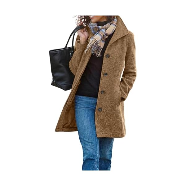 Women's Casual Thicken Single Breasted Pea Coat Stand Collar Mid Long Wool Coats with Pockets