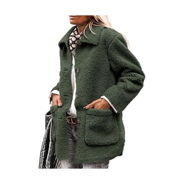 Women's Winter Faux Fur Coats Long Sleeve Lapel Button Down Pockets Fleece Sherpa Jacket Casual Trendy Outerwear