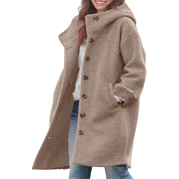 Women's Winter Single Breasted Long Wool Coat with Hood Casual Wool Blend Trench Coat Jacket