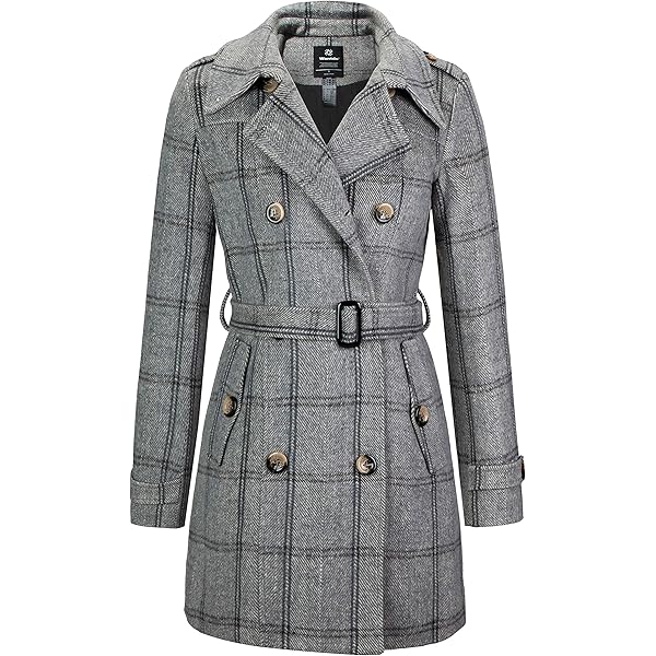 Women's Double Breasted Pea Coat Winter Mid-Long Trench Coat with Belt